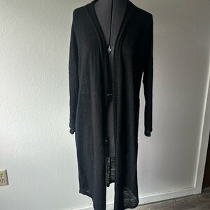 Olivia Grey sweater long black Duster Cardigan open and twist in back size Large